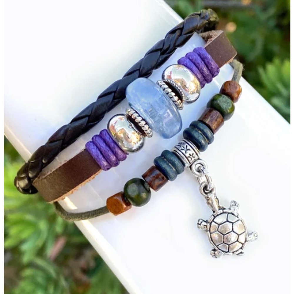 44 Turtle Bead Genuine Leather Bracelets, Adjustable, Lot of Wholesale Bracelets